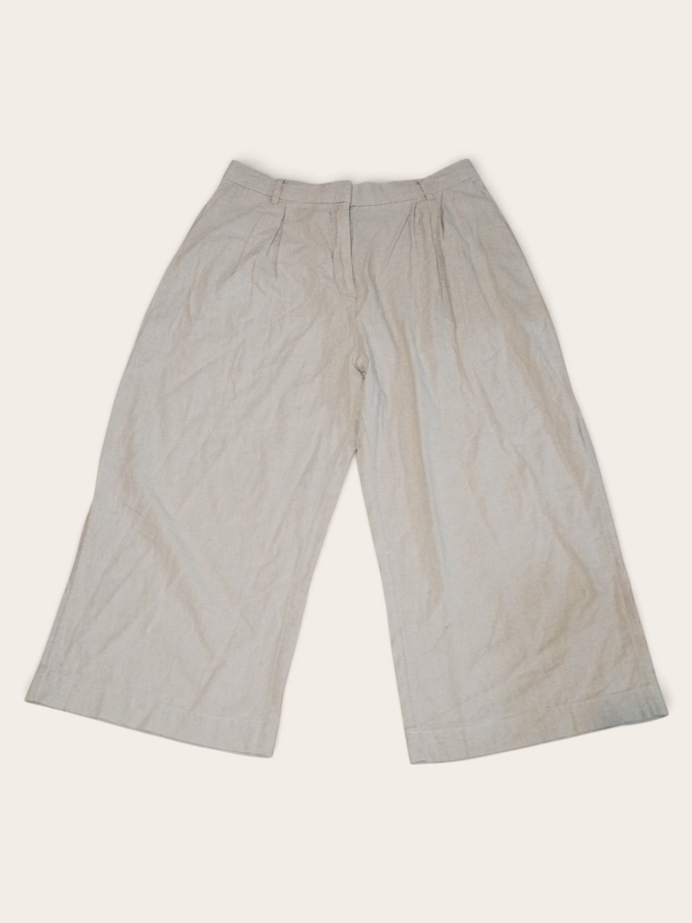 Abercrombie & Fitch Wide-Leg Crop Linen Pants in Light Beige